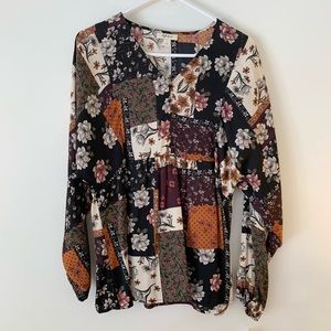 NWT boho patchwork babydoll top by Style & Co size S